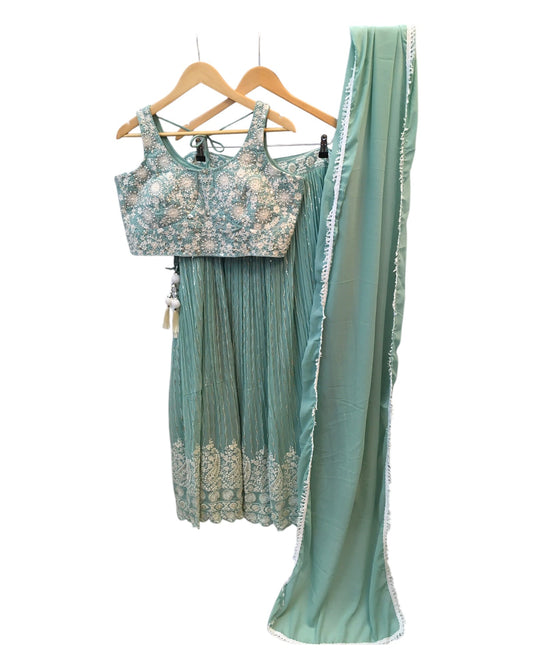 Size 14 / 40" Bust - Sea Green - Ready Made Lehenga Set - UK Stock - 24h Dispatch - KTC250117 TK 0125 - Prachy Creations