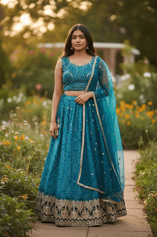 Size 14 / 40" Bust - Tuquoise Blue - Ready Made Lehenga Set - UK Stock - 24h Dispatch - KTC250626 TY - Prachy Creations