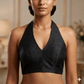 Size 36" / UK 10 - Black - Shimmery Crinkle Halter Neck Saree blouse with cups - UK Stock - Quick Delivery - RNK - R999A-KJ - Prachy Creations