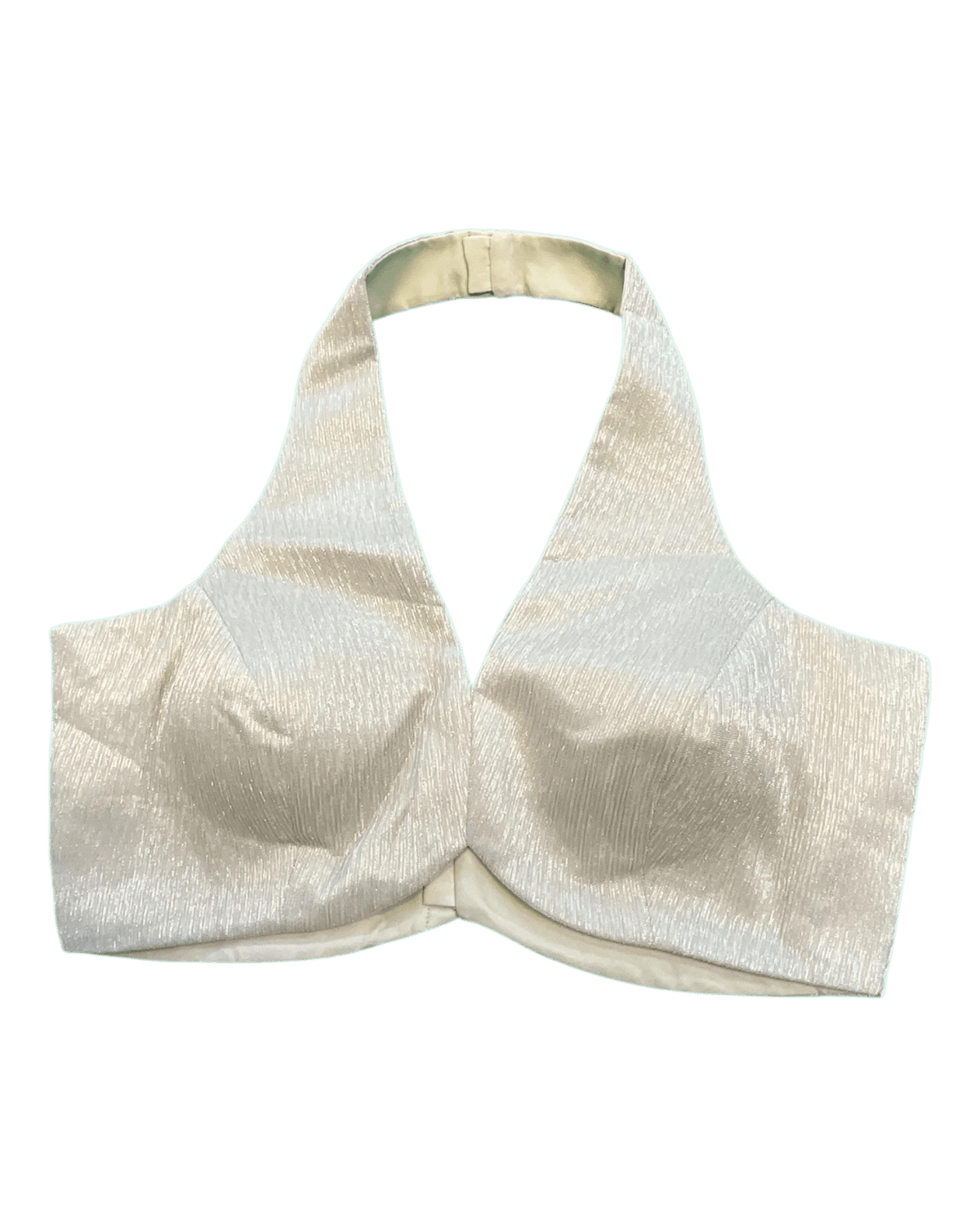 Size 36" / UK 10 - Champagne / Cream - Shimmery Crinkle Halter Neck Saree blouse with cups - UK Stock - Quick Delivery - RNK - R999A-KJ - Prachy Creations