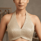 Size 36" / UK 10 - Gold - Shimmery Crinkle Halter Neck Saree blouse with cups - UK Stock - Quick Delivery - RNK - R999A-KJ - Prachy Creations