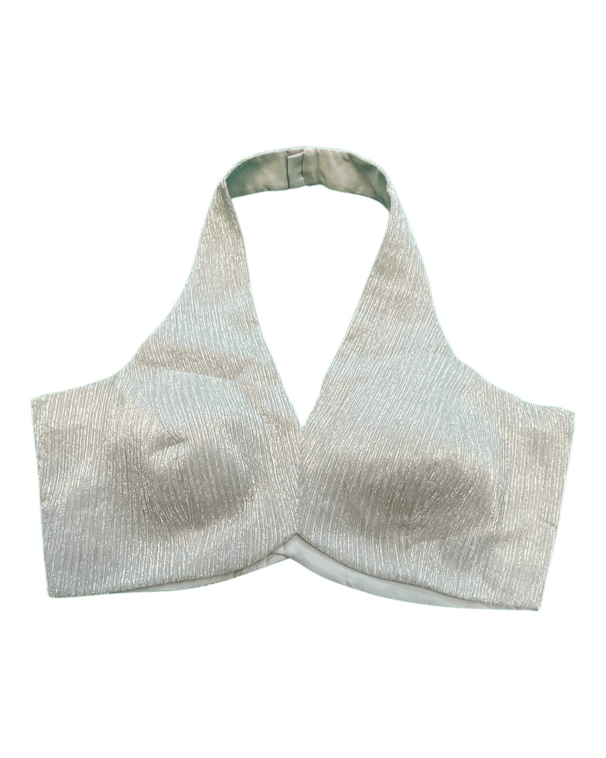 Size 36" / UK 10 - Silver - Shimmery Crinkle Halter Neck Saree blouse with cups - UK Stock - Quick Delivery - RNK - R999A-KJ - Prachy Creations