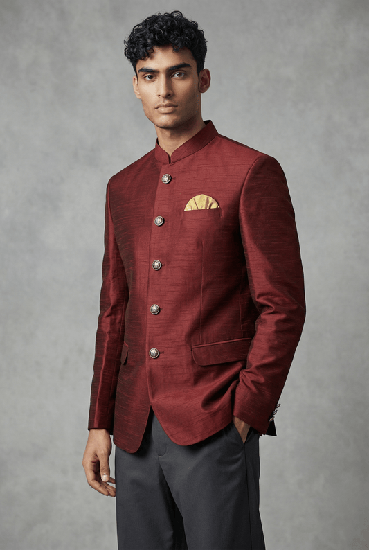 Size 36" XS - Maroon Burgandy Mens BandhGala / Nehru / Prince / Chinese Collar Jacket - Fantastic Fit - YD1930 TP1219 - Prachy Creations