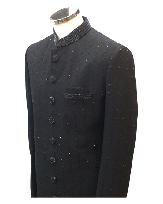 Size 38", 40", 42" - Black - Rich Lucknowi Stone Work Sherwani with bottoms - BS755 01KYV25 - Prachy Creations