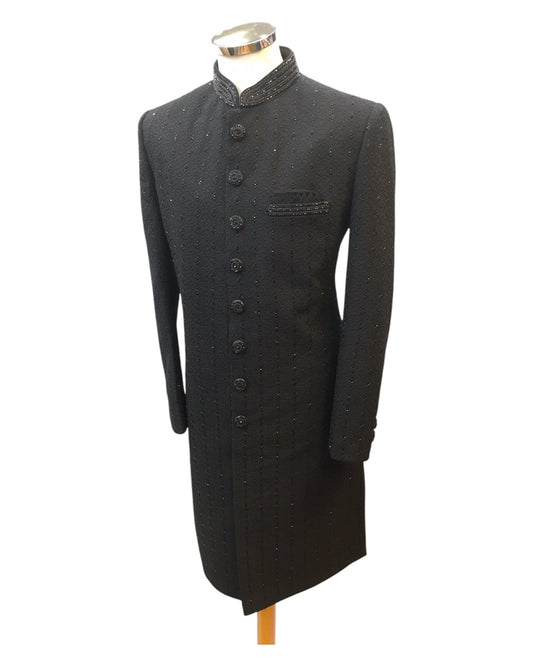 Size 38", 40", 42" - Black - Rich Lucknowi Stone Work Sherwani with bottoms - BS755 01KYV25 - Prachy Creations