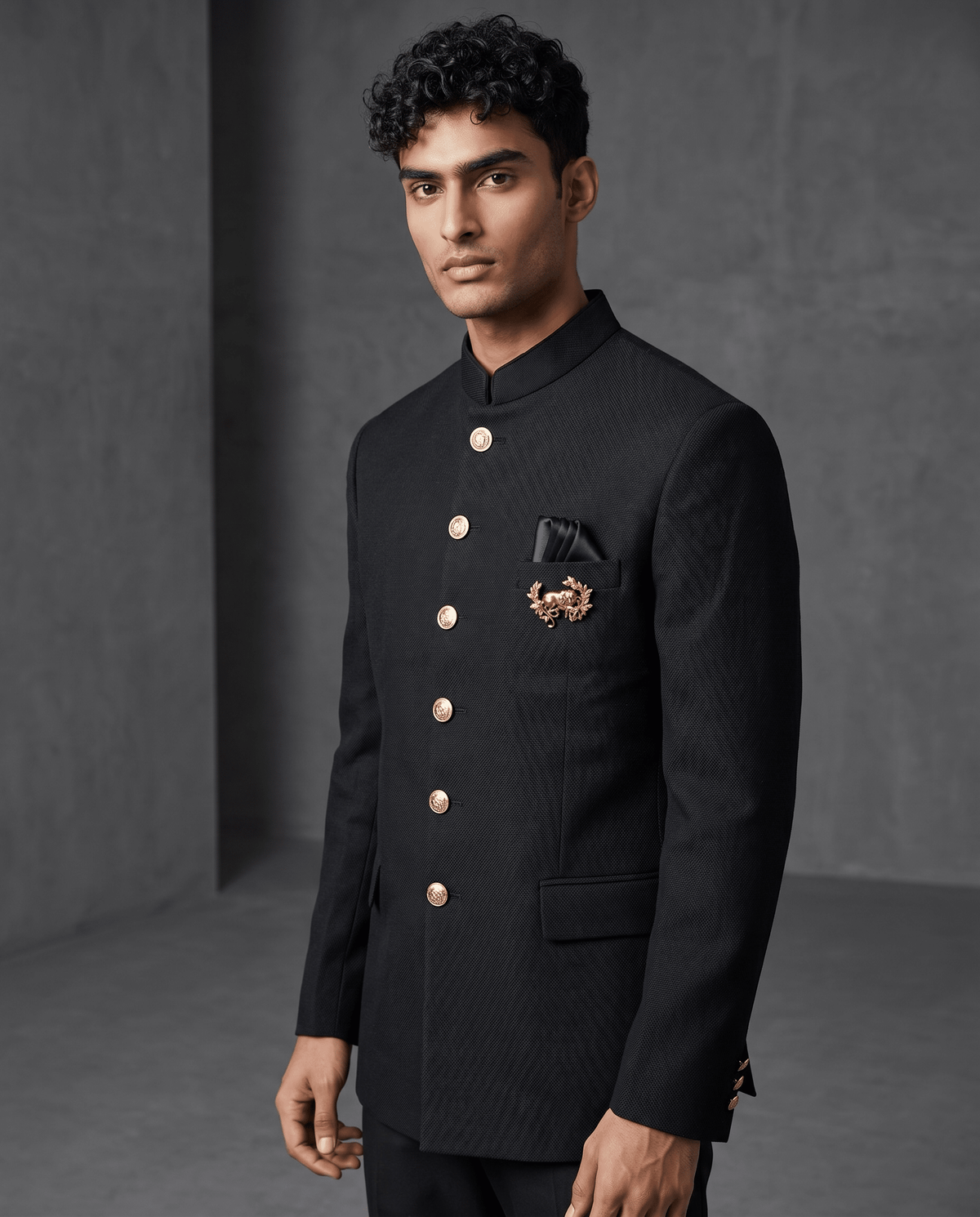 Size 38" Chest - Black - PREMIUM Slim Fit Mens Jute BandhGala / Prince / Chinese Collar Jacket - Fantastic Fit - CS2603 TH - Prachy Creations