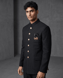 Size 38" Chest - Black - PREMIUM Slim Fit Mens Jute BandhGala / Prince / Chinese Collar Jacket - Fantastic Fit - CS2603 TH - Prachy Creations