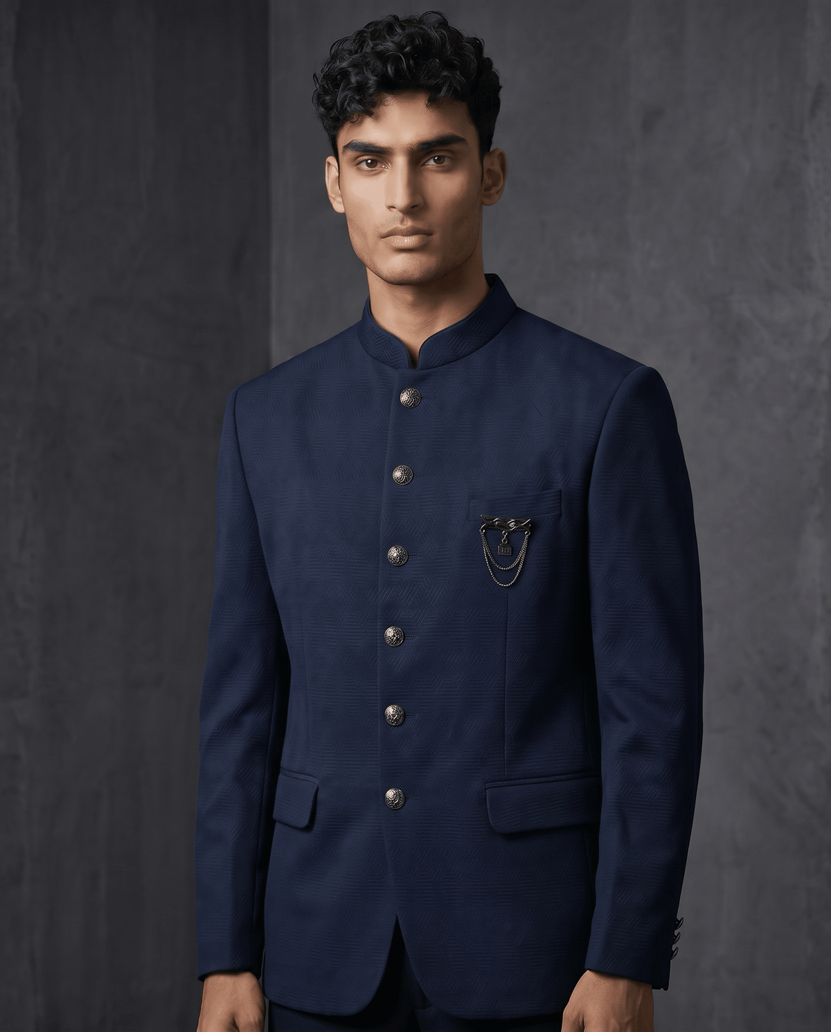 Size 40" Chest - Navy Blue - PREMIUM Slim Fit Mens Jute BandhGala / Prince / Chinese Collar Jacket - Fantastic Fit - CS2604 TA - Prachy Creations