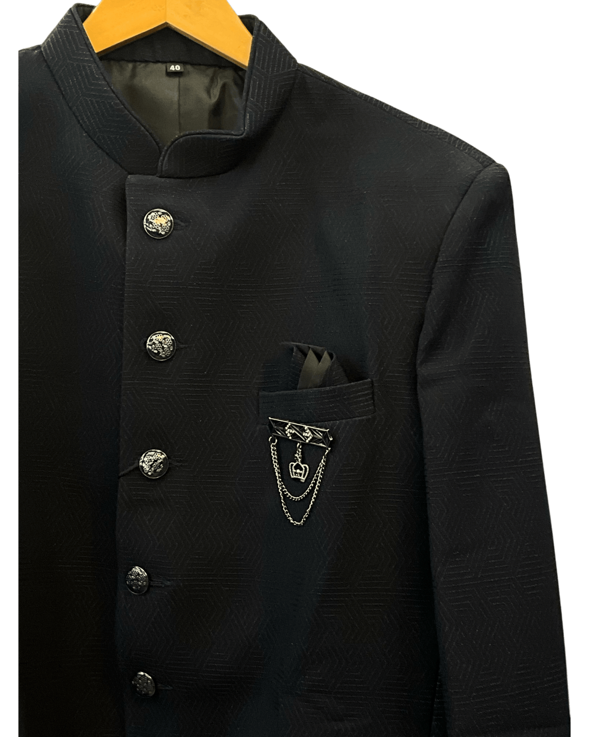 Size 40" Chest - Navy Blue - PREMIUM Slim Fit Mens Jute BandhGala / Prince / Chinese Collar Jacket - Fantastic Fit - CS2604 TA - Prachy Creations