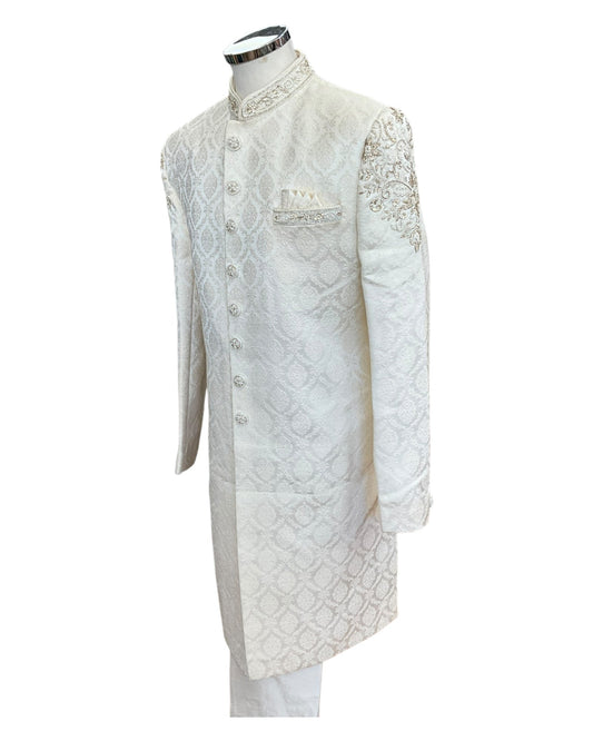 Size 40" - Cream - Rich Banarasi Stone Work Sherwani with Shoulder Emroidery - BS997 08KYY25 - Prachy Creations