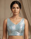 Size 40" / UK 14 - Light Blue - Silky Saree blouse with cups, Sleeveless - UK Stock - Quick Delivery - RNK - R722A-KY - Prachy Creations
