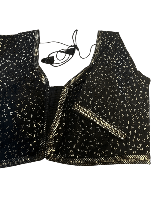 Size 42" / UK 16 - Black - Rich Silky Embroidered Saree blouse with cups - UK Stock - Quick Delivery - RNK - R885-KC - Prachy Creations