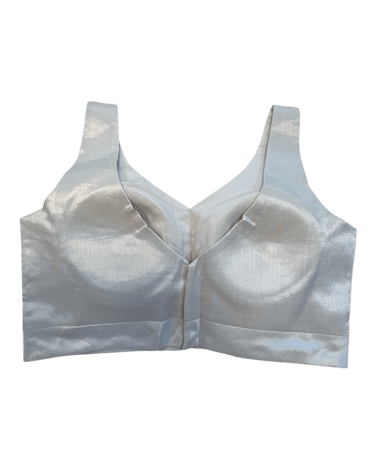 Size 42" / UK 16 - Silver - Silky Saree blouse with cups, Sleeveless - UK Stock - Quick Delivery - RNK - R722A-KY - Prachy Creations
