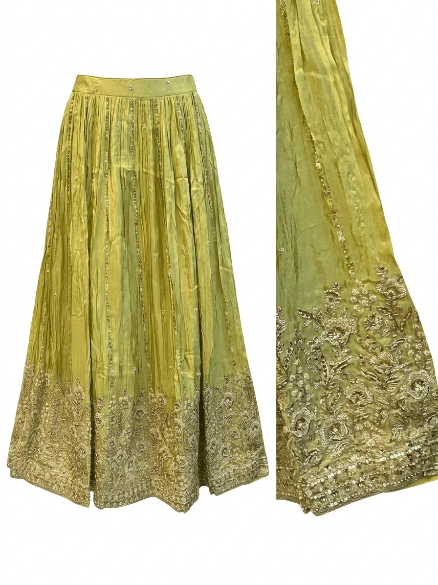 Size UK 10 (36" Bust) Adjustable to Size 12 - Lime Green - Silky Lehenga Set - Mehndi / Sangeet / Bridesmaids / Weddings / Garba - UK Stock - 24h Dispatch - OC42240 05AP26 - Prachy Creations