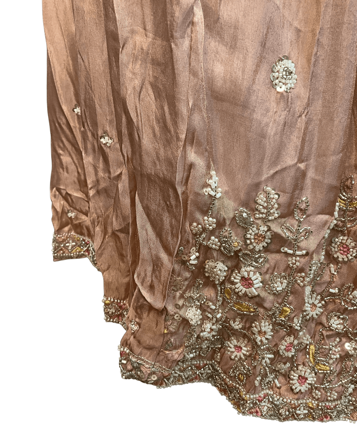 Size UK 10 (36" Bust) Adjustable to Size 12 - Pastel Coral Pink / Peach - Silky Lehenga Set - Mehndi / Sangeet / Bridesmaids / Weddings / Garba - UK Stock - 24h Dispatch - KM557 07TP26 - Prachy Creations