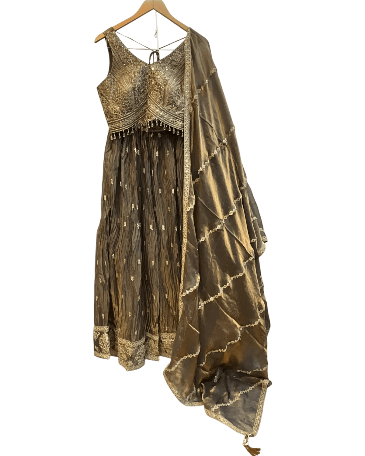 Size UK 12 (38" Bust) Adjustable to Size 14 - Antique Gold - Silky Lehenga Set - Mehndi / Sangeet / Bridesmaids / Weddings / Garba - UK Stock - 24h Dispatch - JF10906 05PA26 - Prachy Creations