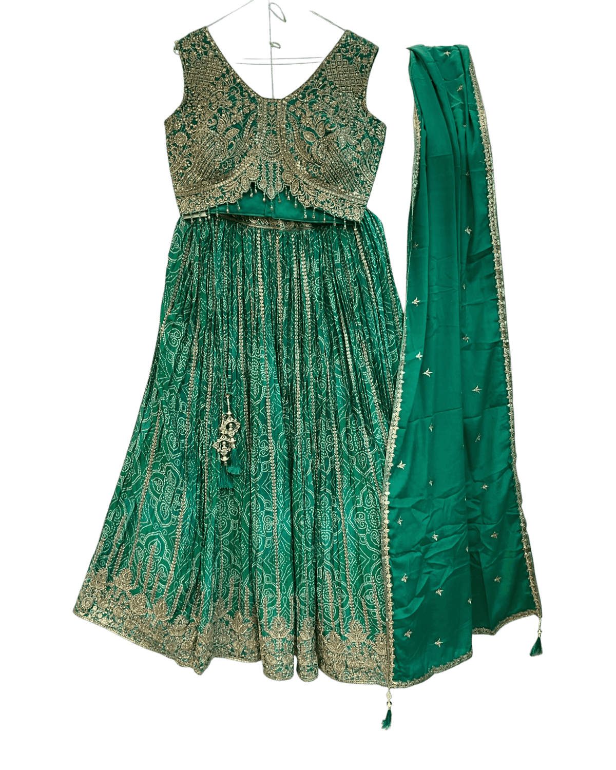 Size UK 12 (38" Bust) Adjustable to Size 14 - Green - Rajasthani Print Silky Lehenga Set - Mehndi / Sangeet / Bridesmaids / Weddings / Garba - UK Stock - 24h Dispatch - OC72021 05PH26 - Prachy Creations