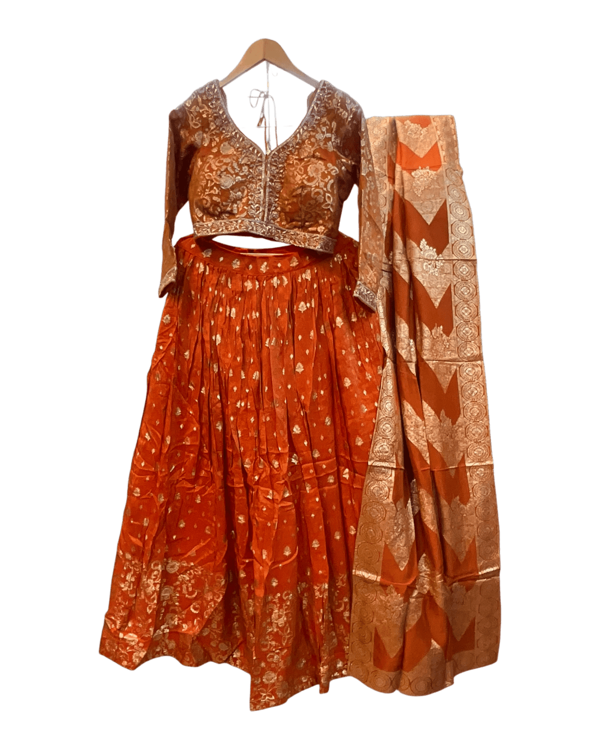 Size UK 12 (38" Bust) Adjustable to Size 14 - Orange - Silky Lehenga Set - Mehndi / Sangeet / Bridesmaids / Weddings / Garba - UK Stock - 24h Dispatch - JF10468 05PA26 - Prachy Creations