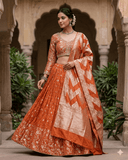 Size UK 12 (38" Bust) Adjustable to Size 14 - Orange - Silky Lehenga Set - Mehndi / Sangeet / Bridesmaids / Weddings / Garba - UK Stock - 24h Dispatch - JF10468 05PA26 - Prachy Creations
