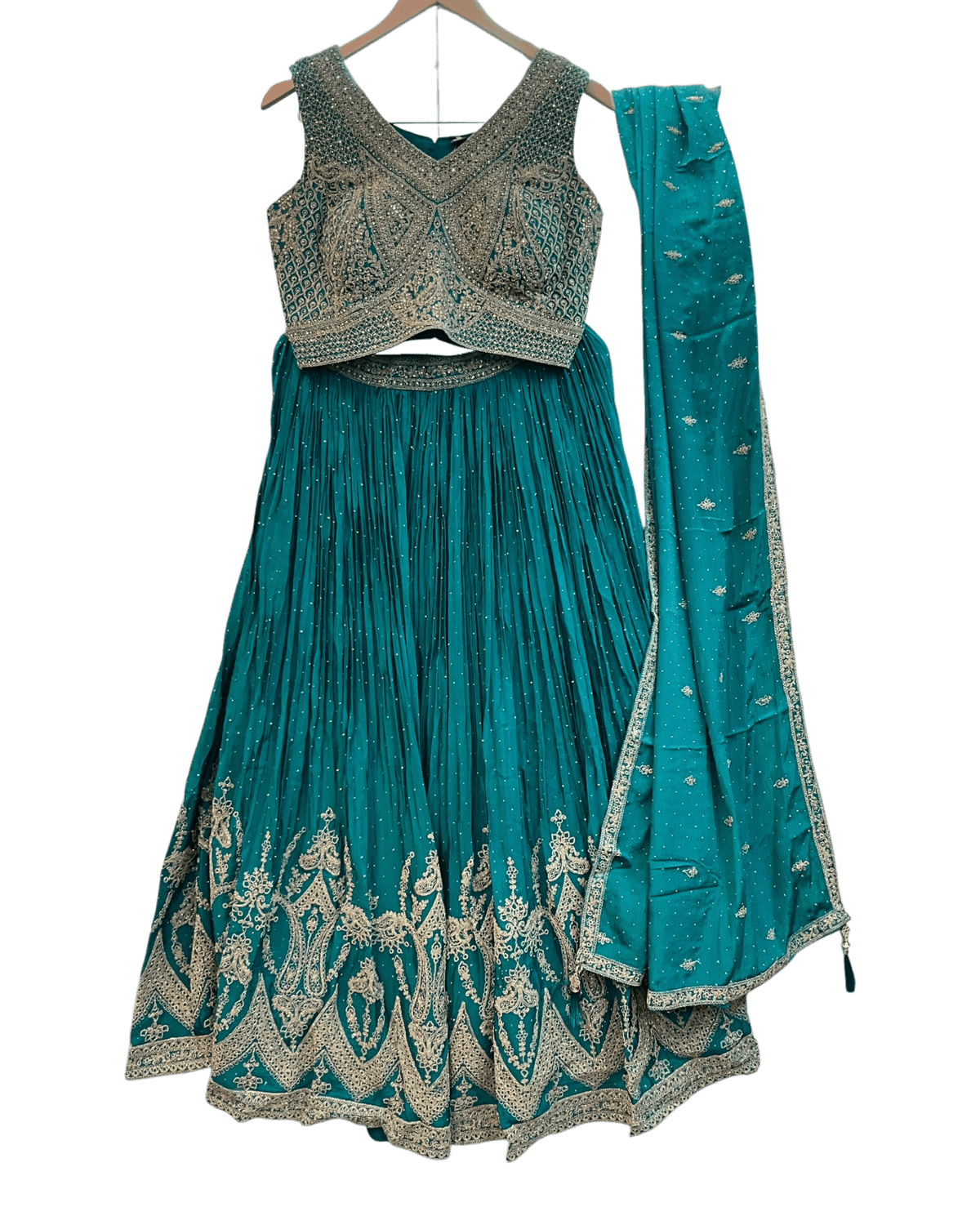 Size UK 12 (38" Bust) Adjustable to Size 14 - Turquoise - Silky Lehenga Set - Mehndi / Sangeet / Bridesmaids / Weddings / Garba - UK Stock - 24h Dispatch - JF3349 05PA26 - Prachy Creations