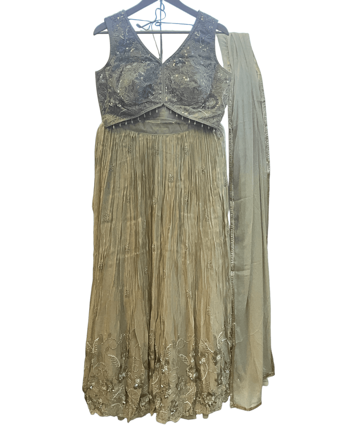 Size UK 12 (38" Bust) Sleeveless - Light Gold - Silky Lehenga Set - Mehndi / Sangeet / Bridesmaids / Weddings / Garba - UK Stock - 24h Dispatch - KM- Balsa 07TR26 - Prachy Creations