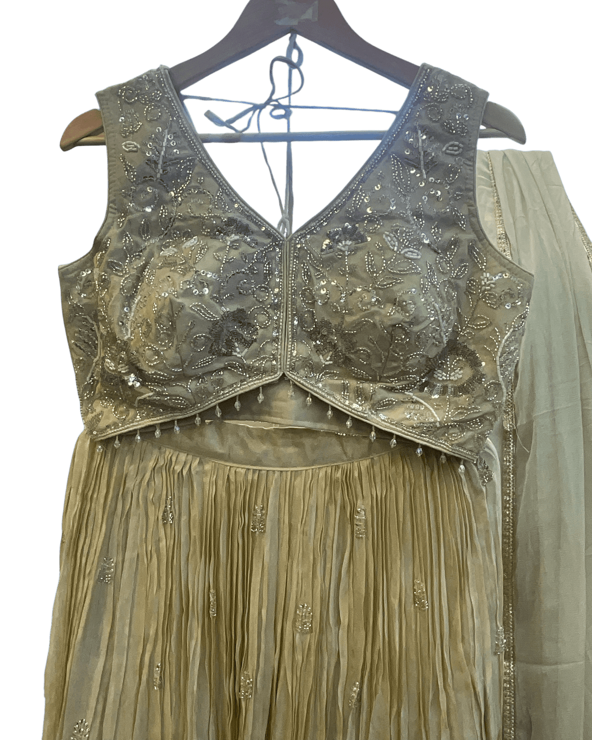 Size UK 12 (38" Bust) Sleeveless - Light Gold - Silky Lehenga Set - Mehndi / Sangeet / Bridesmaids / Weddings / Garba - UK Stock - 24h Dispatch - KM- Balsa 07TR26 - Prachy Creations