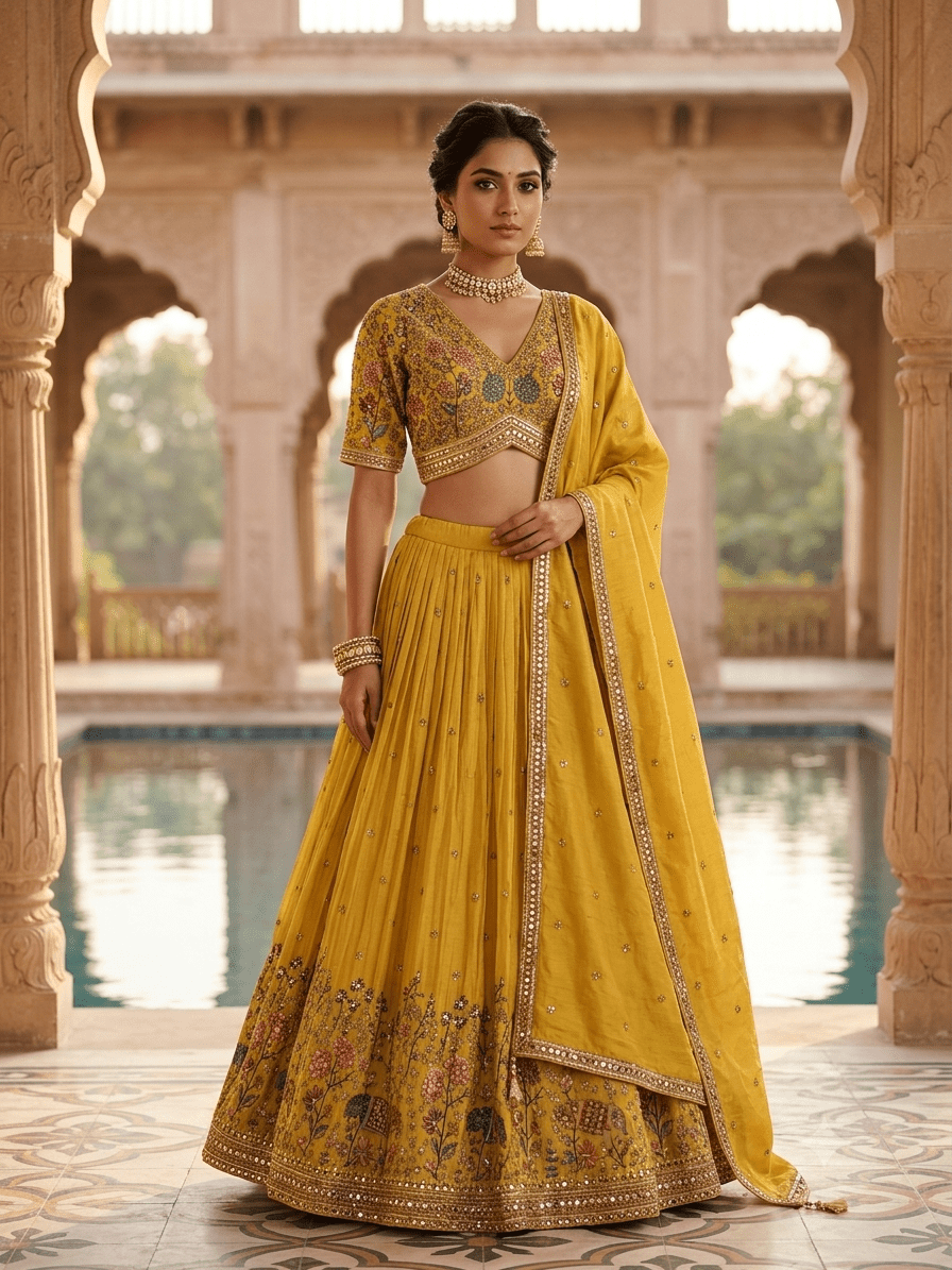 Size UK 12 (38") Haldi Yellow - Lehenga Set - Mehndi / Sangeet / Bridesmaids / Weddings / Garba - UK Stock - 24h Dispatch - OC42224 05PH26 - Prachy Creations