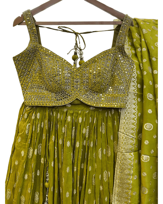 Size UK 12 (38") Henna Mehndi Green - Lehenga Set - Mehndi / Sangeet / Bridesmaids / Weddings / Garba - UK Stock - 24h Dispatch - OC42090 05RY26 - Prachy Creations