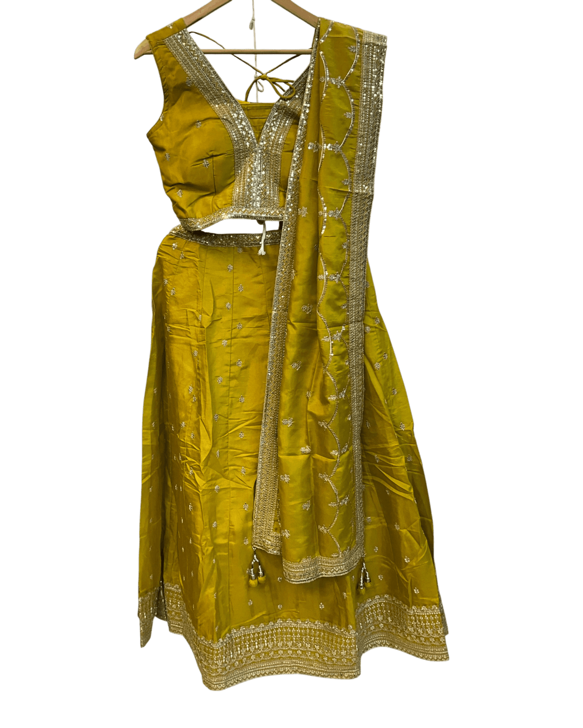 Size UK 14 (40" Bust) Adjustable to Size 16 - Haldi Yellow - Banarasi Brocade Silky Lehenga Set - Mehndi / Sangeet / Bridesmaids / Weddings / Garba - UK Stock - 24h Dispatch - OC561 07JV25 - Prachy Creations