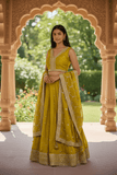 Size UK 14 (40" Bust) Adjustable to Size 16 - Haldi Yellow - Banarasi Brocade Silky Lehenga Set - Mehndi / Sangeet / Bridesmaids / Weddings / Garba - UK Stock - 24h Dispatch - OC561 07JV25 - Prachy Creations