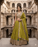 Size UK 14 (40" Bust) Adjustable to Size 16 - Olive Green - Banarasi Silky Lehenga Set - Mehndi / Sangeet / Bridesmaids / Weddings / Garba - UK Stock - 24h Dispatch - JF7973 05JP26 - Prachy Creations