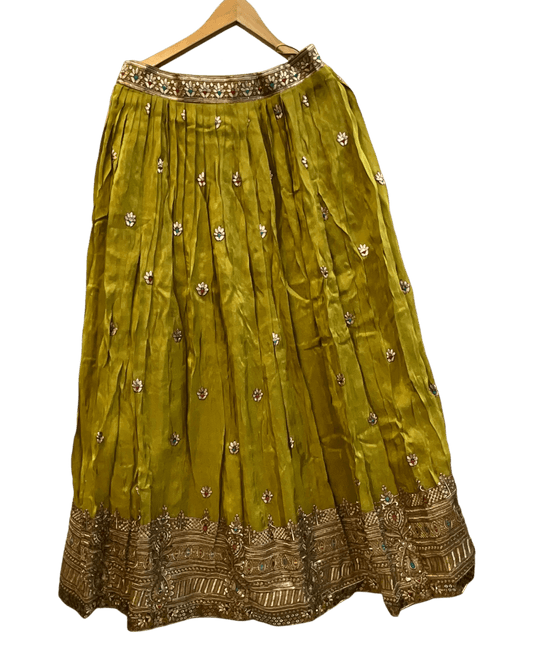 Size UK 14 (40" Bust) Adjustable to Size 16 - Olive Green - Banarasi Silky Lehenga Set - Mehndi / Sangeet / Bridesmaids / Weddings / Garba - UK Stock - 24h Dispatch - JF7973 05JP26 - Prachy Creations