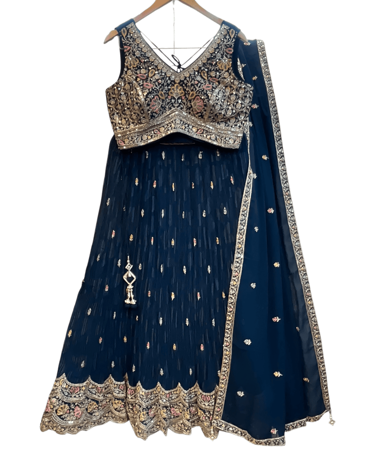 Size UK 14 (40" Bust) Adjustable to Size 16 - Petrol Blue - Banarasi Silky Lehenga Set - Mehndi / Sangeet / Bridesmaids / Weddings / Garba - UK Stock - 24h Dispatch - JF10505 05PV26 - Prachy Creations