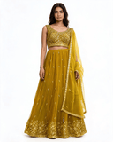 Size UK 14 (40" Bust) Adjustable to Size 16 - Sunny Yellow - Banarasi Silky Lehenga Set - Mehndi / Sangeet / Bridesmaids / Weddings / Garba - UK Stock - 24h Dispatch - JF10520 05PV26 - Prachy Creations