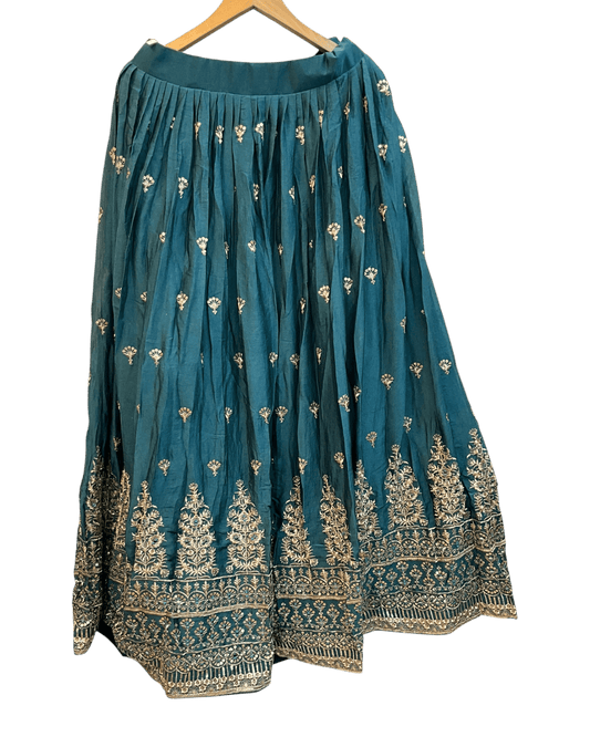 Size UK 14 (40" Bust) Adjustable to Size 16 - Teal Blue - Banarasi Silky Lehenga Set - Mehndi / Sangeet / Bridesmaids / Weddings / Garba - UK Stock - 24h Dispatch - JF7940 05JT26 - Prachy Creations