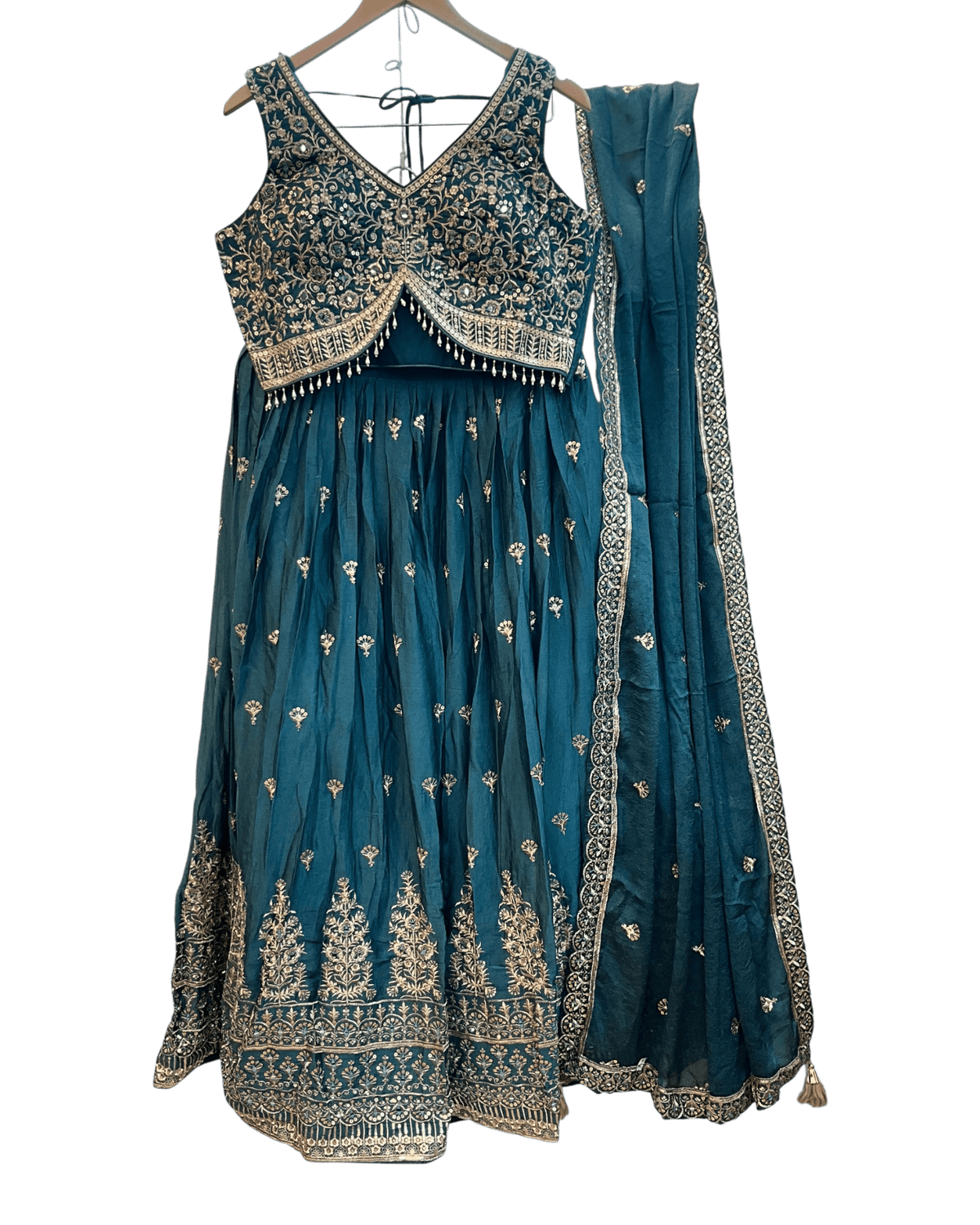 Size UK 14 (40" Bust) Adjustable to Size 16 - Teal Blue - Banarasi Silky Lehenga Set - Mehndi / Sangeet / Bridesmaids / Weddings / Garba - UK Stock - 24h Dispatch - JF7940 05JT26 - Prachy Creations