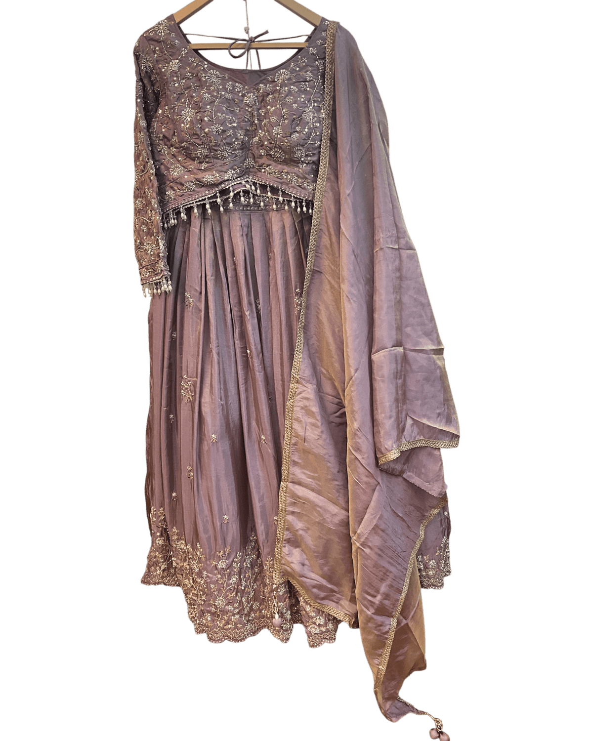 Size UK 14 (40" Bust) Long Sleeves - Pastel Lilac - Silky Lehenga Set - Mehndi / Sangeet / Bridesmaids / Weddings / Garba - UK Stock - 24h Dispatch - KM- VAN416 07JJ26 - Prachy Creations
