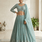 Size UK 14 (40" Bust) Long Sleeves - Pastel Turquoise - Silky Lehenga Set - Mehndi / Sangeet / Bridesmaids / Weddings / Garba - UK Stock - 24h Dispatch - KM- VAN416 07JJ26 - Prachy Creations