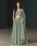 Size UK 14 (40" Bust) Sleeveless - Pastel Sea Green - Silky Lehenga Set - Mehndi / Sangeet / Bridesmaids / Weddings / Garba - UK Stock - 24h Dispatch - KM- Balsa 07TR26 - Prachy Creations
