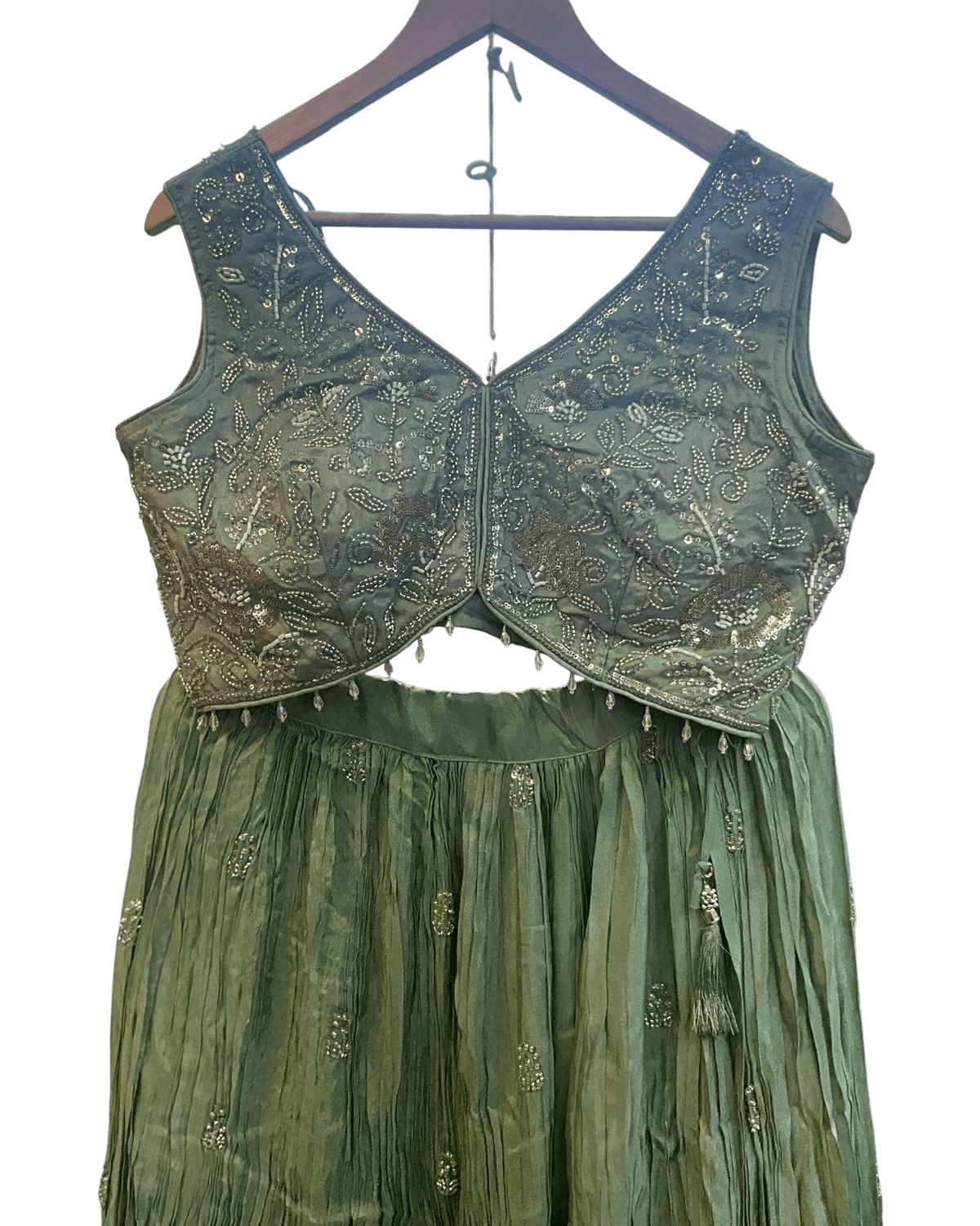 Size UK 14 (40" Bust) Sleeveless - Pastel Sea Green - Silky Lehenga Set - Mehndi / Sangeet / Bridesmaids / Weddings / Garba - UK Stock - 24h Dispatch - KM- Balsa 07TR26 - Prachy Creations