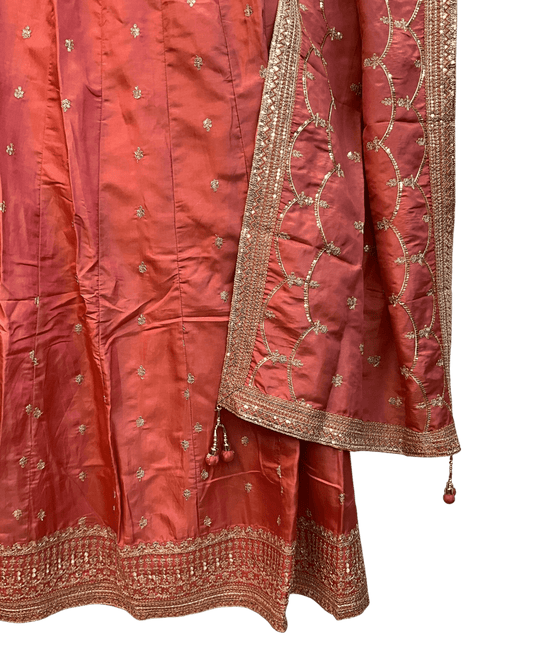 Size UK 14 (40" Pastel Coral Pink - Silky Lehenga Set - Mehndi / Sangeet / Bridesmaids / Weddings / Garba - UK Stock - 24h Dispatch - OC561 07JV26 - Prachy Creations