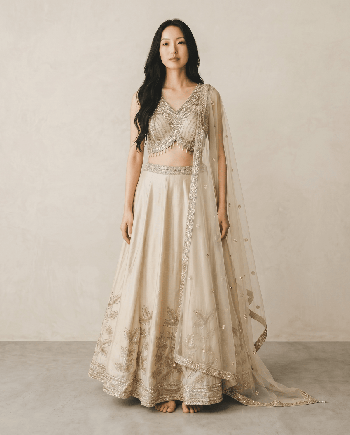 Size UK 16 (42" Bust) Adjustable to Size 18 - Light Gold - Silky Lehenga Set - Mehndi / Sangeet / Bridesmaids / Weddings / Garba - UK Stock - 24h Dispatch - KM- Malakh 07JR26 - Prachy Creations