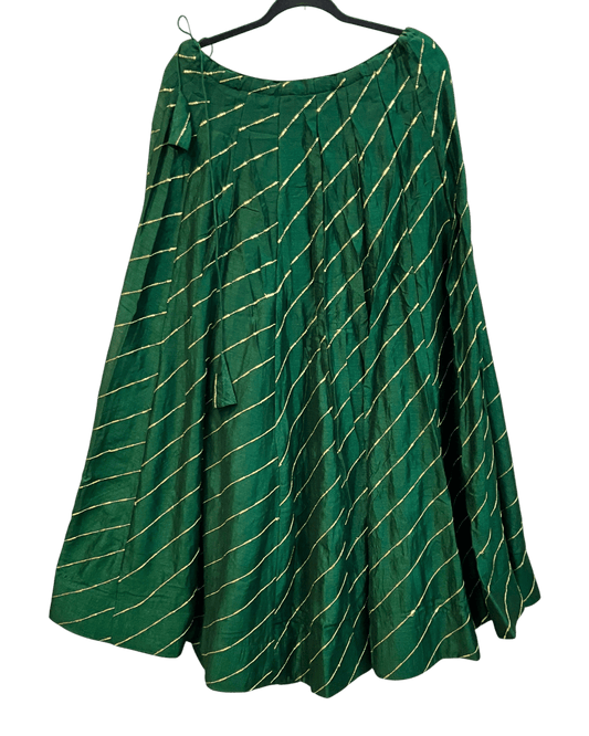 Size UK 16 (42" Bust) Dark Green - Dupion Silk Lehenga Set - Garba / Dandia , Mehndi / Sangeet / Weddings - Adjustable to Size 18 - UK Stock - 24h Dispatch - AF2506 09TY25 - Prachy Creations