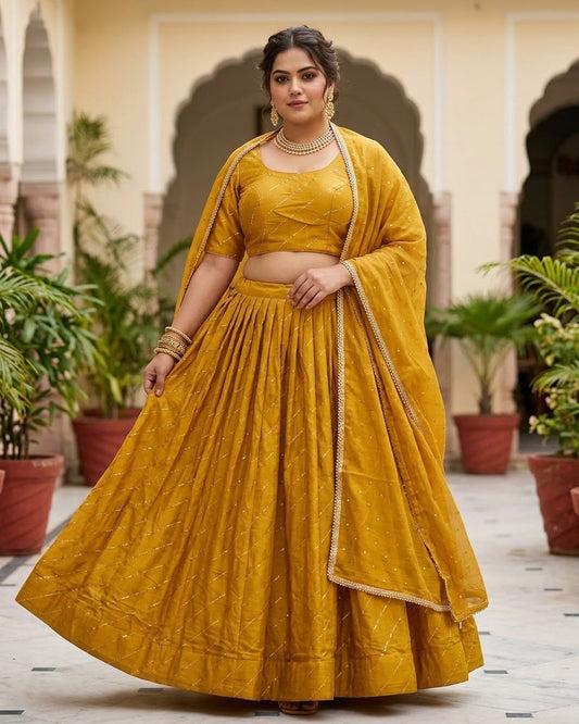 Size UK 16 (42" Bust) Haldi Yellow - Dupion Silk Lehenga Set - Garba / Dandia , Mehndi / Sangeet / Weddings - Adjustable to Size 18 - UK Stock - 24h Dispatch - AF2506 09TY25 - Prachy Creations