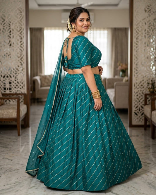 Size UK 16 (42" Bust) Turquoise - Dupion Silk Lehenga Set - Garba / Dandia , Mehndi / Sangeet / Weddings - Adjustable to Size 18 - UK Stock - 24h Dispatch - AF2506 09TY25 - Prachy Creations