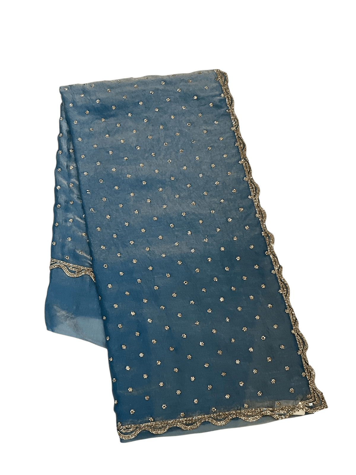Sky Blue - Rich Saree with Stone Work Border and Blouse Piece - UK stock - 24hr Dispatch - RS2501 JK - Prachy Creations