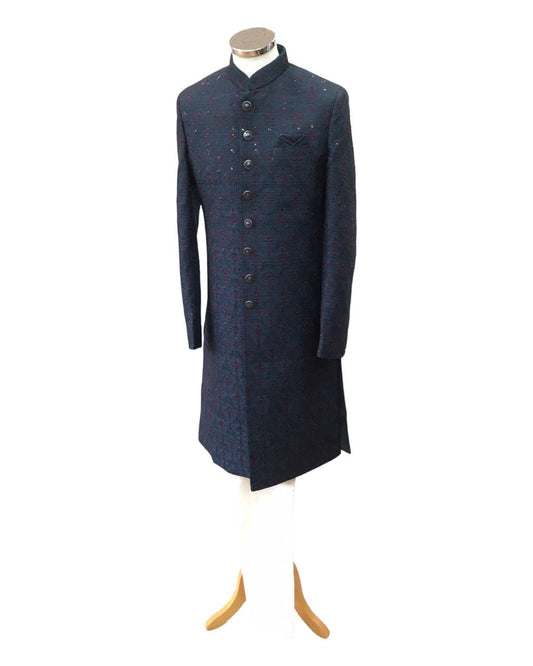 Stunning Fully Embroidered Teal Blue Sherwani - 23VAR04 AV 0523 - Prachy Creations