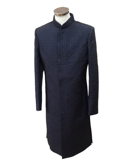 Stunning Fully Hand Embroidered Navy Blue Sherwani - 23VAR05 KCP 0523 - Prachy Creations
