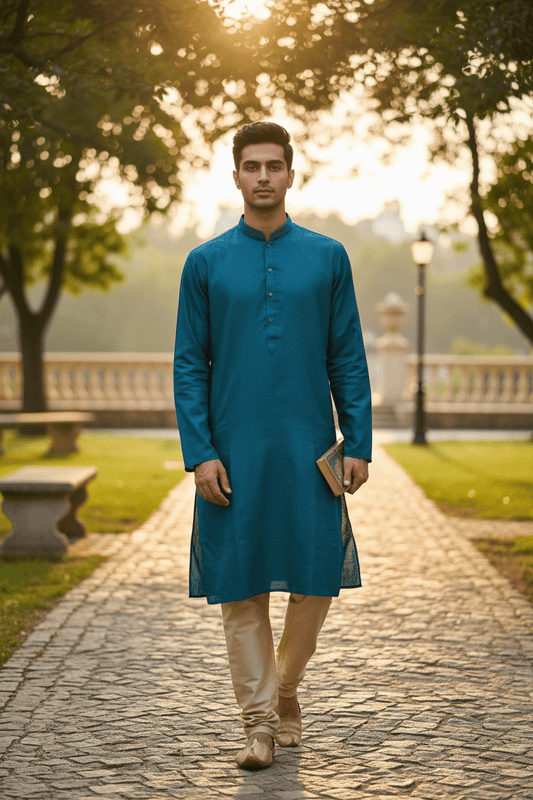 Teal - Banarasi Handloom Brocade Mens Indian Kurta set - UK Stock - Weddings / Walimas , Sangeet, Diwali, Eid, Mehndi / Henna - VEE2521 KJ - Prachy Creations