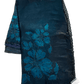 Teal / Black Floral - Classic Satin Crepe Saree with Stone Work and Blouse Piece - UK stock - 24hr Dispatch - RS2537 TV - Prachy Creations